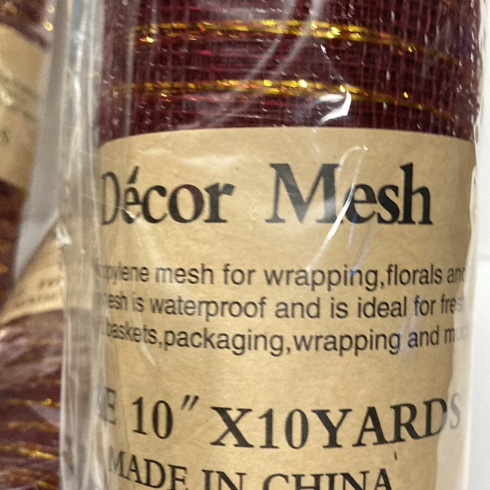 4 Burgundy Red Gold Christmas Fall Crafts Deco Mesh Wreath Gift Wrap 10